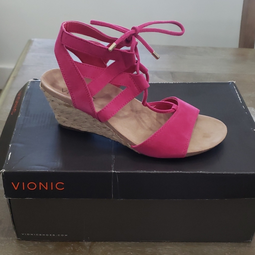 Vionic Pink Wedge Sandals